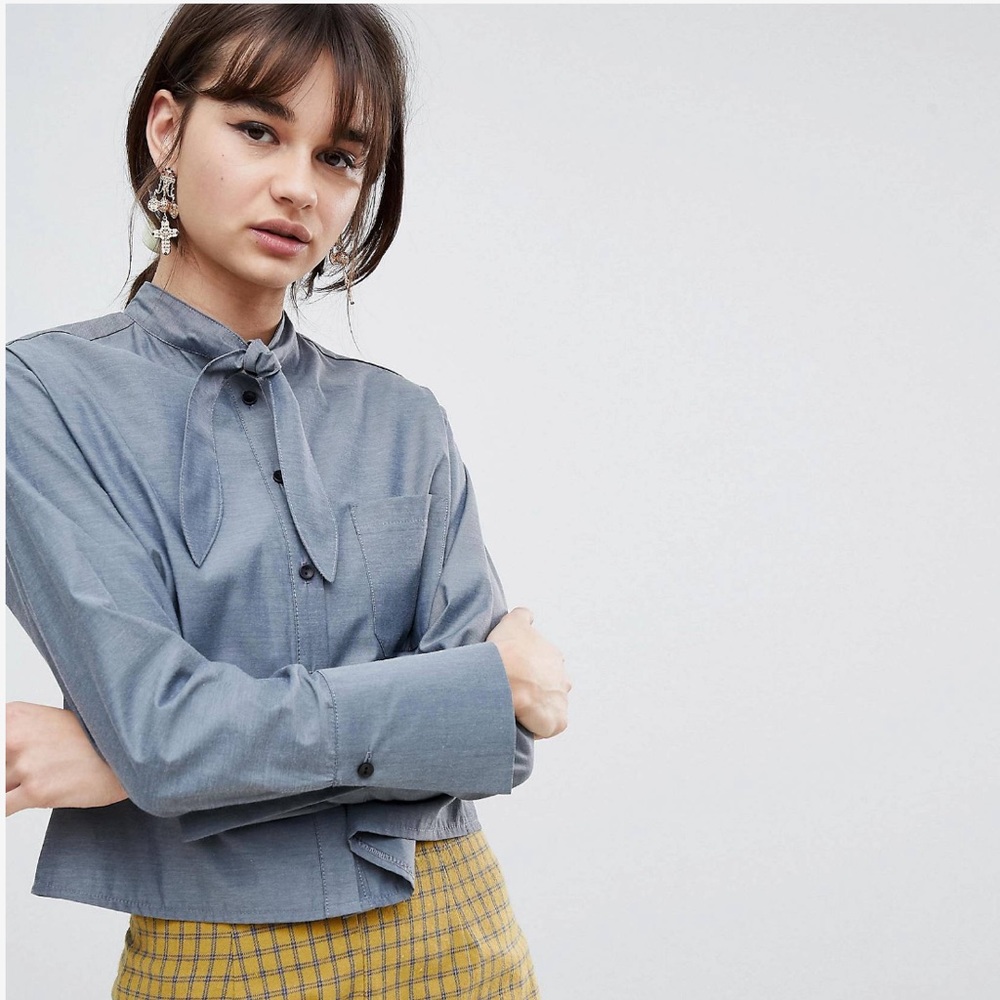 ASOS Reclaimed Vintage Tie Neck Cropped Blouse